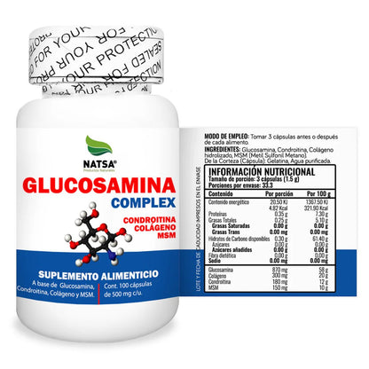 Glucosamina Complex 500 mg NATSA | Favorece la flexibilidad y movilidad articular | 100 cápsulas
