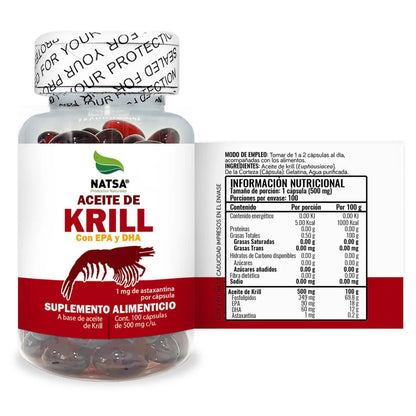Aceite de krill con EPA y DHA de NATSA | Función Cardiovascular | 100 cápsulas blandas