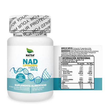 NAD Liposomal + CoQ10, Resveratrol y Vitamina C Natsa | Regeneración Celular y Vitalidad | 60 cápsulas
