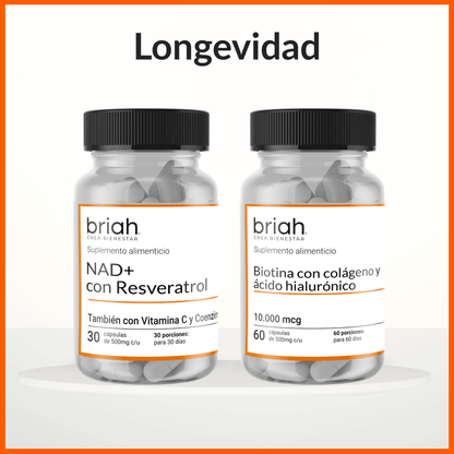 Nad+ con resveratrol + Biotina con colágeno | Kit de Longevidad de Briah