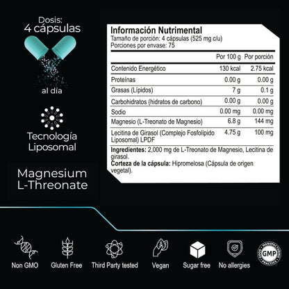 L-Treonato de Magnesio 2100 mg Eternal | Apoya la función cognitiva y neuronal | 300 Cápsulas