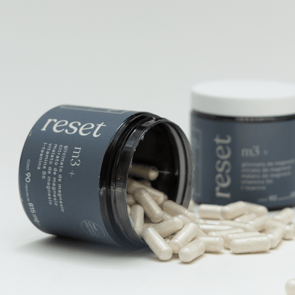 Glicinato, Citrato y Malato de Magnesio de Alta Absorción, con L-teanina, Vitamina B6 y Extracto de Manzanilla | Reset M3+ | 90 Cápsulas