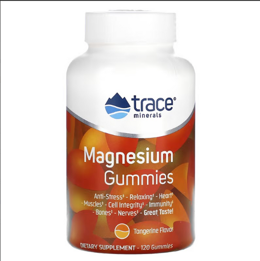 Citrato de Magnesio 84mg en Gomitas de Trace Minerals | Fortalece el Sistema Cardiovascular e Inmunológico | 120 gomitas, Sabores: Mandarina, Sandía y Durazno