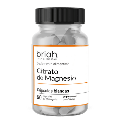 Citrato de Magnesio 1000 mg por porción de Briah | Energía Celular | 60 cápsulas blandas