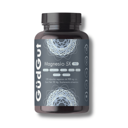 Magnesio 5X PRO, Citrato de magnesio, Cúrcuma y Piperina GüdGut | Combinación Antiinflamatoria | 120 cápsulas