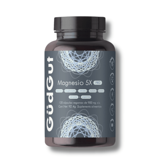 Magnesio 5X PRO, Citrato de magnesio, Cúrcuma y Piperina GüdGut | Combinación Antiinflamatoria | 120 cápsulas