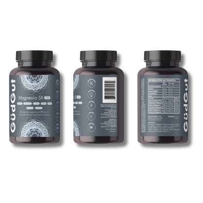 Magnesio 5X PRO, Citrato de magnesio, Cúrcuma y Piperina GüdGut | Combinación Antiinflamatoria | 120 cápsulas