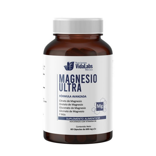 Magnesio ULTRA | Citrato + Glicinato + Oroato + Gluconato con Vitamina B6 de Vida Labs - Relajación Muscular y Reducción de Calambres | 60 Cápsulas Vegetales