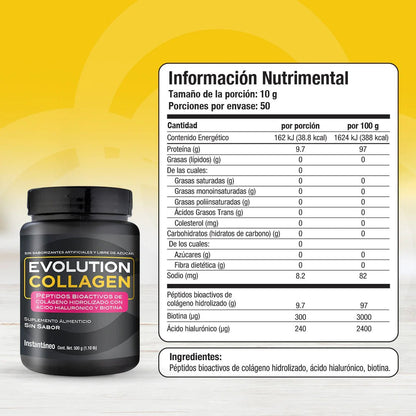 Colágeno Hidrolizado con Acido Hialurónico y Biotina | Evolution Collagen | 500 gr