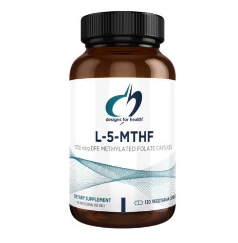 L-5-MTHF (5-Metiltetrahidrofolato) 1700mcg de Designs for Health | Apoyo para el Desarrollo Fetal - Cardiovascular y Mental | 120 Cápsulas Vegetales