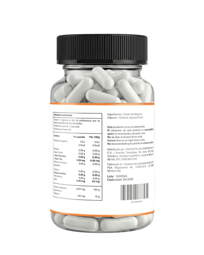 Citrato de Magnesio 1000 mg por porción de Briah | Energía Celular | 60 cápsulas blandas