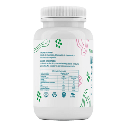 Complejo de Citrato, Gluconato y Glicinato de Magnesio 500mg de Natural Wisdom | Apoya la función ósea, promueve la relajación muscular y aumenta la energía | 180 Cápsulas Vegetales