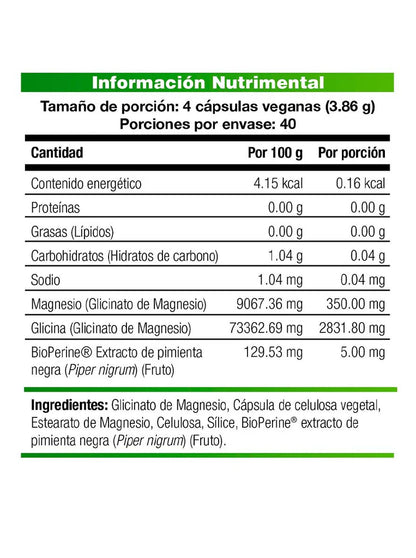 Glicinato de Magnesio de KAL | Memoria, concentración, calidad del sueño y relajación muscular | 160 cápsulas veganas