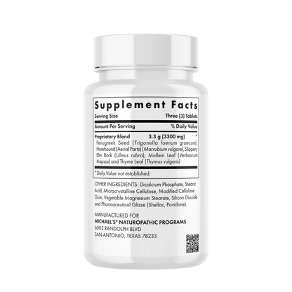 Fenogreco, corteza de olmo resbaladizo, hoja de gordolobo 3300mg de Michael's Health | Diseñadas para ofrecer apoyo integral al bienestar respiratorio y digestivo | 60 masticables vegetarianos