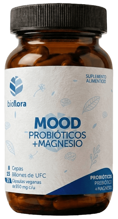 Probióticos y Magnesio Mood 500 mg de Bioflora | Bienestar digestivo y emocional | 35 cápsulas vegetales