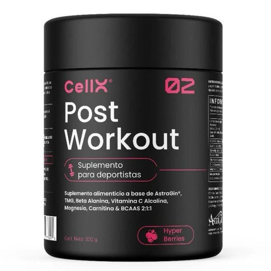 | Post Workout de Cellx | BCAAS, Zinc, Magnesio, Glutamina, L-Carnitina Bitartrato, Beta Alanina, TMG y AstraGin  300 gr