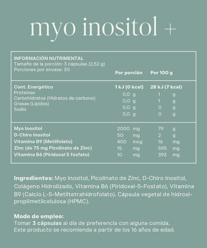 Myo inositol + D-chiro inositol 40:1 con zinc (picolinato), metilfolato y vitamina B6 P5P |  Myo Inositol + de Reset | 90 Cápsulas