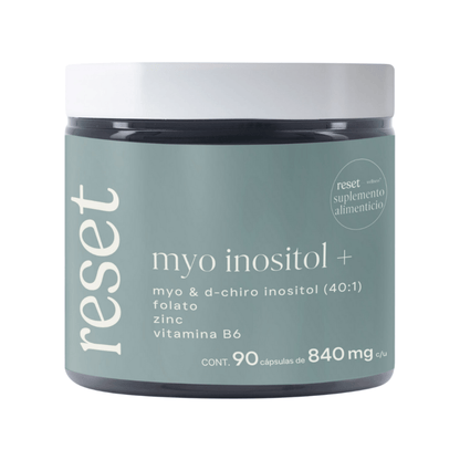 Myo inositol + D-chiro inositol 40:1 con zinc (picolinato), metilfolato y vitamina B6 P5P |  Myo Inositol + de Reset | 90 Cápsulas