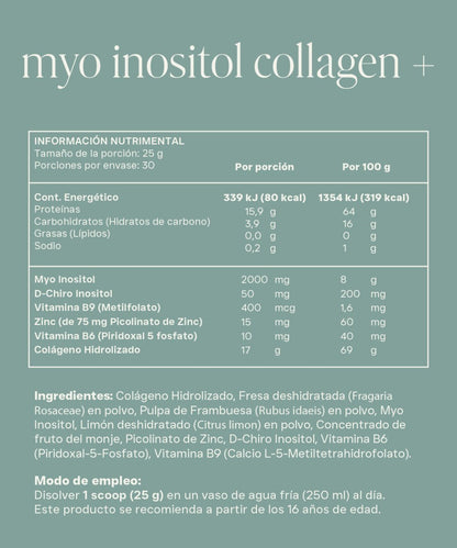 Myo inositol, D-chiro inositol, Colágeno Hidrolizado, Vitamina B9 (metilfolato), Zinc y Vitamina B6 | Myo Inositol Collagen Reset | 750 g