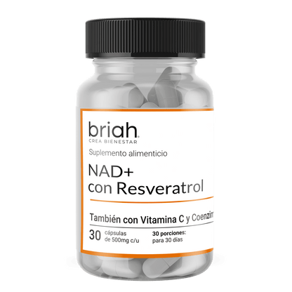 NAD+ con Resveratrol, Vitamina C y Coenzima Q10 de Briah | Protección Antioxidante | 30 cápsulas