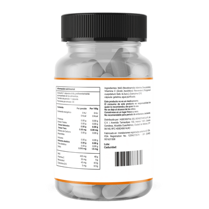 NAD+ con Resveratrol, Vitamina C y Coenzima Q10 de Briah | Protección Antioxidante | 30 cápsulas