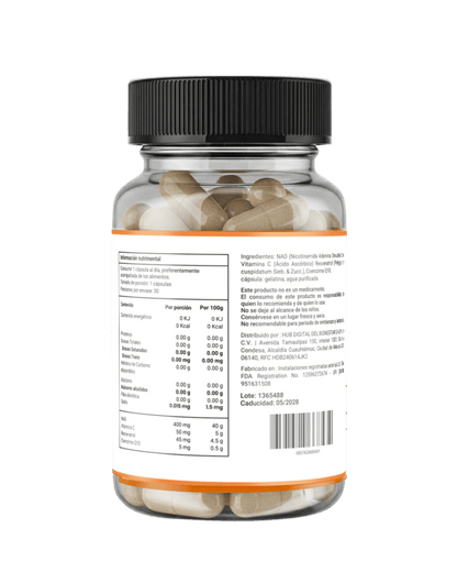 NAD+ con Resveratrol, Vitamina C y Coenzima Q10 de Briah | Protección Antioxidante | 30 cápsulas