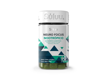Extracto de Té Verde  Vitaminas y Minerales 4g Neuro Focus Nootrópico de Súluu | Promueve la función cognitiva, contribuyendo a la concentración y la memoria | 240g en 60 gomitas sabor Limón - Jengibre