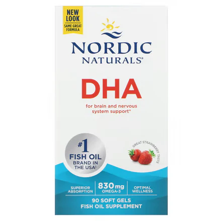 DHA 830 mg de Nordic Naturals | Esencial para la función cardiovascular y cognitiva | 90 cápsulas blandas sabor Fresa