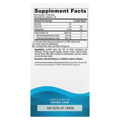 Omega-3 1660 mg DHA Xtra Nordic Naturals | Apoya el desarrollo y mantenimiento cerebral | 60 cápsulas