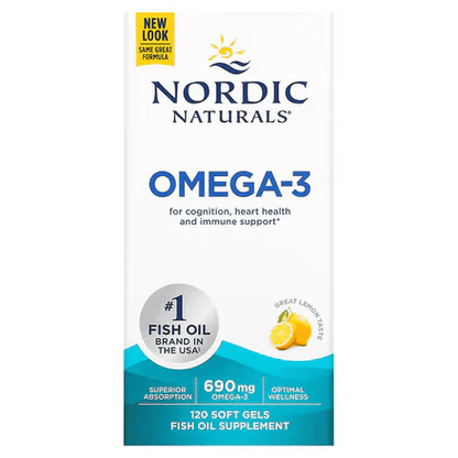 Omega-3 690 mg de Nordic Naturals | Apoyo para la función Cerebral, Ocular y cardiovascular | 120 cápsulas blandas sabor a limón