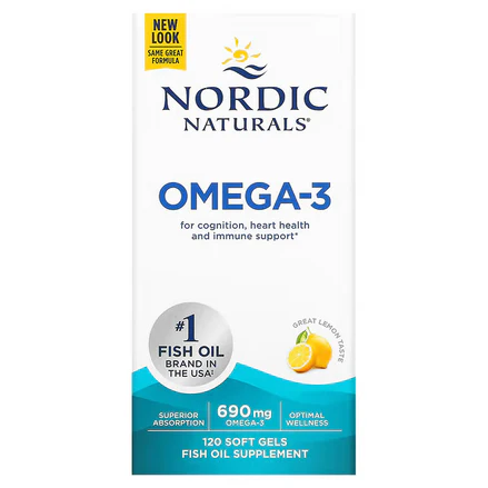 Omega-3 690 mg de Nordic Naturals | Apoyo para la función Cerebral, Ocular y cardiovascular | 120 cápsulas blandas sabor a limón