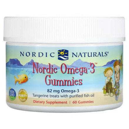 Omega-3 - Gomitas 82mg de Nordic Naturals | Promueve la función cardiovascular  y cognitiva en niños | 60 gomitas sabor mandarina