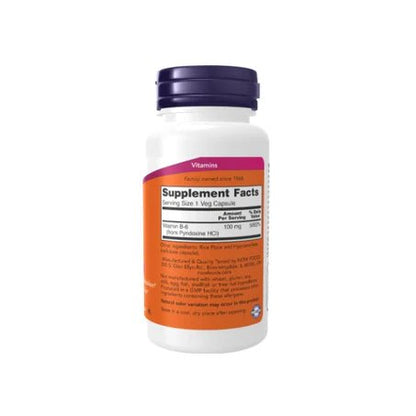 Vitamina B6 100 mg de Now | Equilibrio Energético Diario | 250 cápsulas