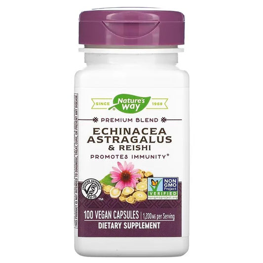 Equinácea + Astrágalo + Reishi 1200mg de Nature's Way  | Contribuye a reforzar el sistema inmunológico - Propiedades antioxidantes | 100 cápsulas veganas