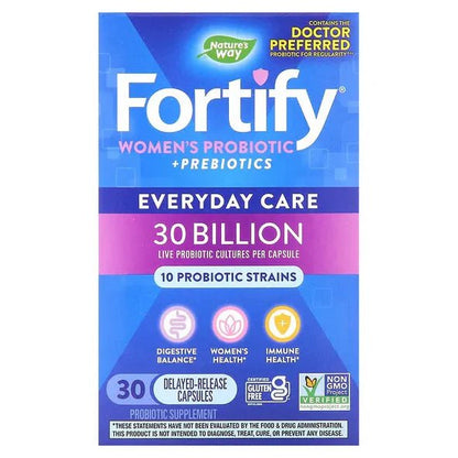 Probiótico + prebióticos para mujeres, 30 mil millones de cultivos vivos, 10 cepas de Nature's Way | Apoyo para el Bienestar Digestivo | 30 cápsulas de liberación retardada