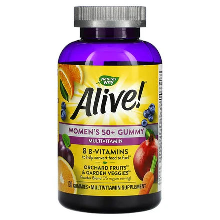 Vitaminas B, Multivitamínico para Mujeres 50+ | Energía y Fortalecimiento Óseo | 130 Gomitas de  Alive! Nature's Way