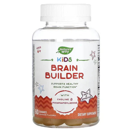 Colina 55mg y Fosfatidilserina 25mg, Brain Builder de Nature's Way | Apoya la memoria y el aprendizaje | 60 gomitas sabor a limonada