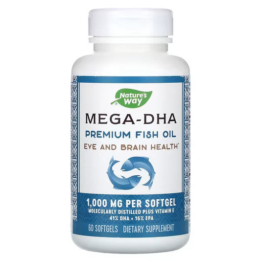 Mega DHA 1.000mg Omega 3 de Nature's Way | Apoya y promueve la función cognitiva y ocular | 60 cápsulas blandas