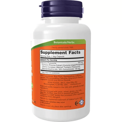 Extracto de Cúrcuma con Meriva 500 mg de NOW Foods | Alta biodisponibilidad, apoya la flexibilidad y movilidad articular | 60 Cápsulas Vegetales