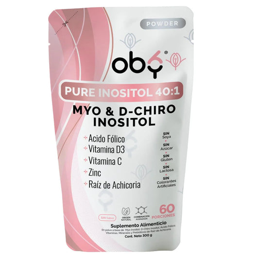 Pure Inositol 40:1 - Myo Inositol, D Chiro Inositol, Ácido Fólico y Vitamina D3 5g de Oby | Promueve el balance hormonal, reduciendo la ansiedad | Polvo de 300g con 60 Porciones | Incluye cita con experto en suplementos