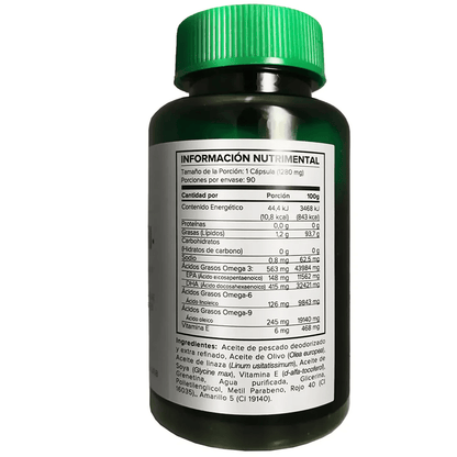 Aceite de pescado + Aceites Vegetales con Vitamina E 1280mg de 5H8 Nutrition - Omega Oil | Apoyo de la función Metabólica y Cognitiva | 90 Cápsulas