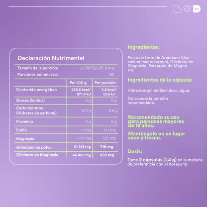 Glicinato de Magnesio + Arándano en polvo 700mg Paz de WU Nutrition | Favorece el buen descanso,  ayudando a mejorar la calidad del sueño y la función neuromuscular | 120 cápsulas vegetales