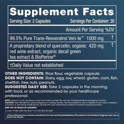 Trans-Resveratrol Plus de ProHealth| Bienestar Celular | 60 cápsulas vegetales