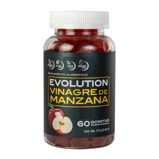 Vinagre de Manzana, Jugo de Granada y Betabel en Polvo 3.5g de Evolution Real con 210g | 60 gomitas Sabor Manzana