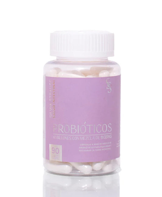 Probióticos 60 Billones 11 Cepas 650mg por cápsula de Silvia Strauss | Formulado para apoyar la función intestinal y el equilibrio de la flora intestinal | 90 cápsulas vegetales