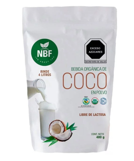 Leche vegetal - Bebida Orgánica de Coco en Polvo de NBF | Ideal para personas con intolerancias o aquellos que buscan opciones veganas | 480g - Rinde 4 lts