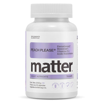 Ácido hialurónico Peach Please de Matter | Antioxidante, hidratación y elasticidad de la piel  | 30 cápsulas