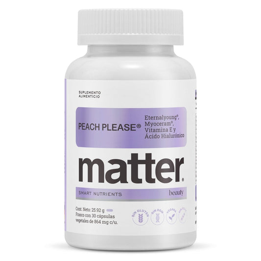 Ácido hialurónico Peach Please de Matter | Antioxidante, hidratación y elasticidad de la piel  | 30 cápsulas