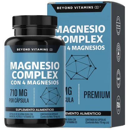 Glicinato, Gluconato y Óxido de Magnesio 710 mg Puro| Magnesio Complex Beyond |  60 y 180 cápsulas