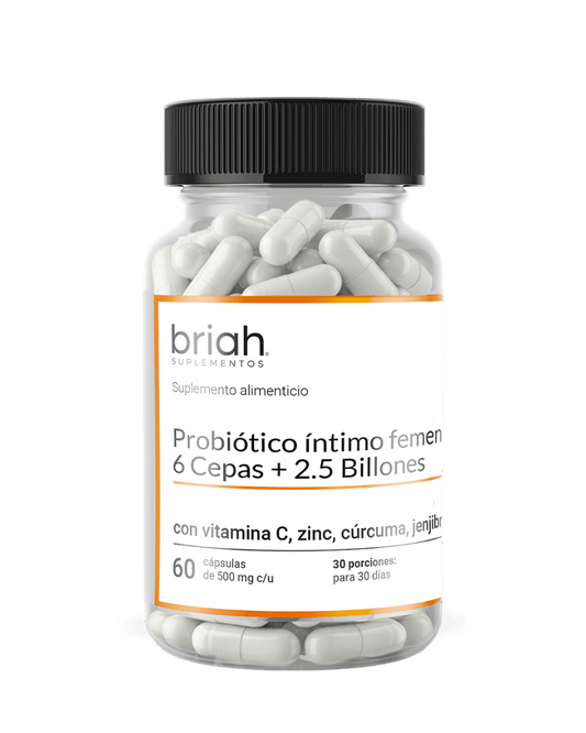 Probiótico + Prebiótico Vaginal de Briah | Mezcla Probiótica 6 cepas 2.5 UFC | 60 cápsulas para 30 días